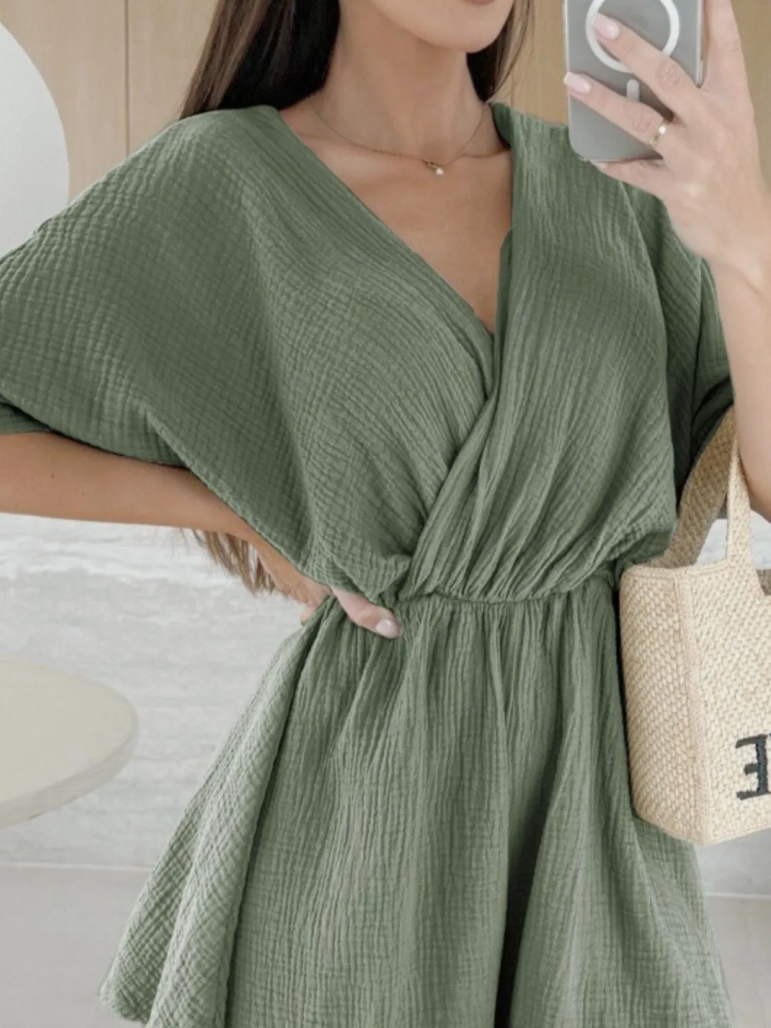 Surplice Half Sleeve Wrap Romper - Image 18