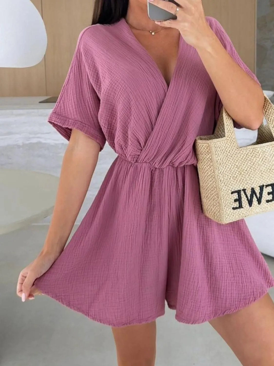Surplice Half Sleeve Wrap Romper - Image 27