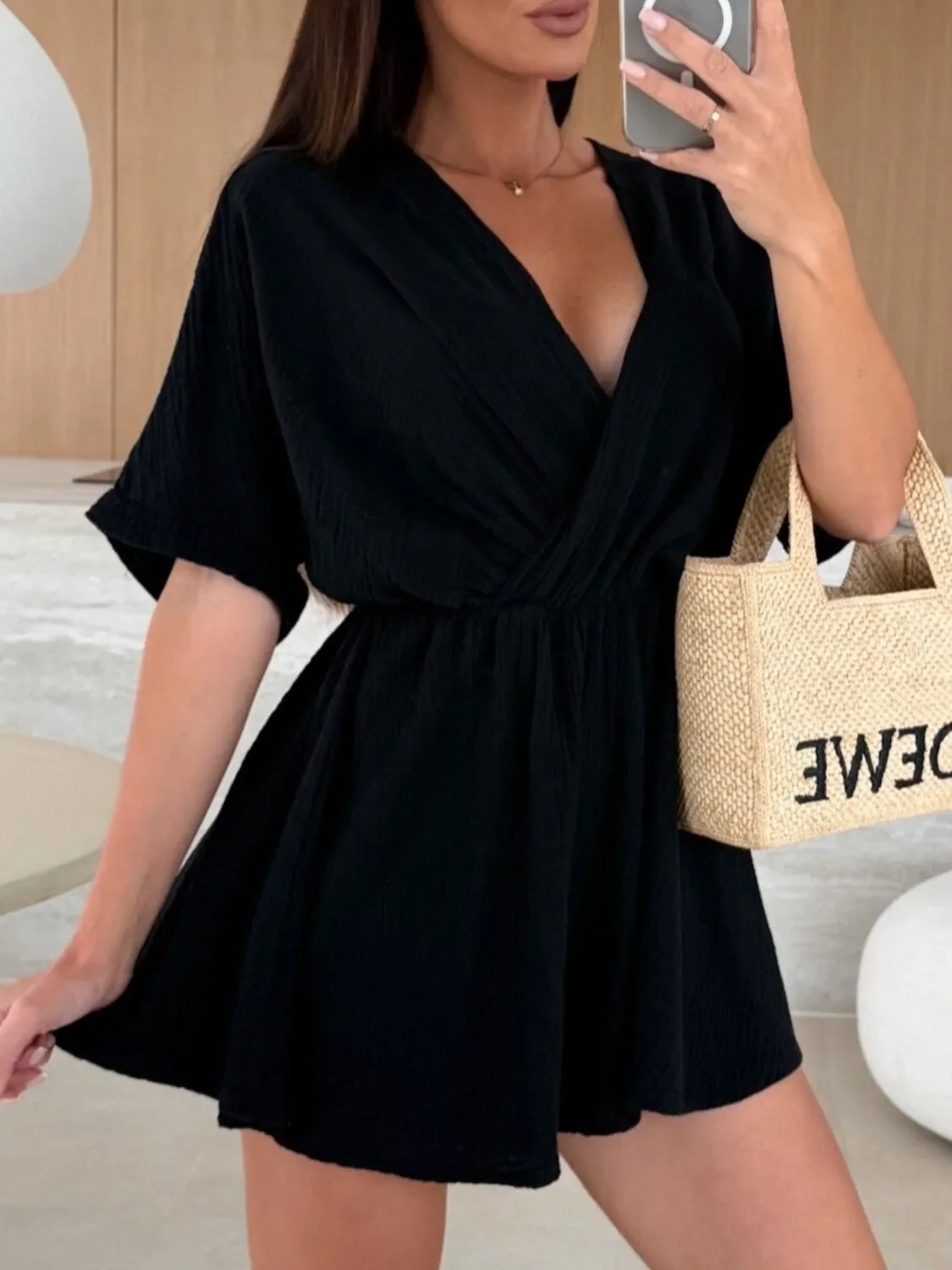 Surplice Half Sleeve Wrap Romper - Image 9