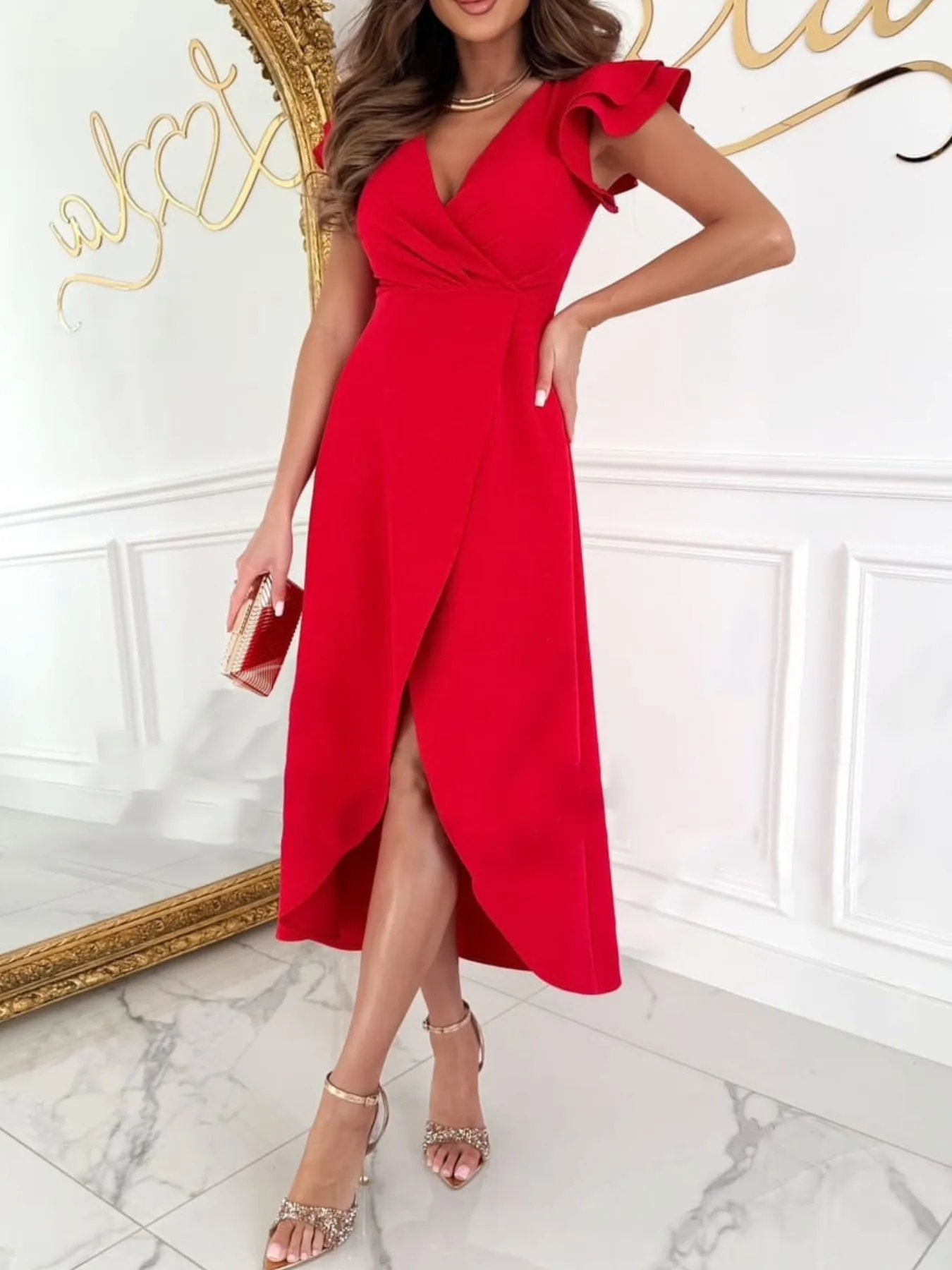 Surplice Ruffled Cap Sleeve Dress - Image 9