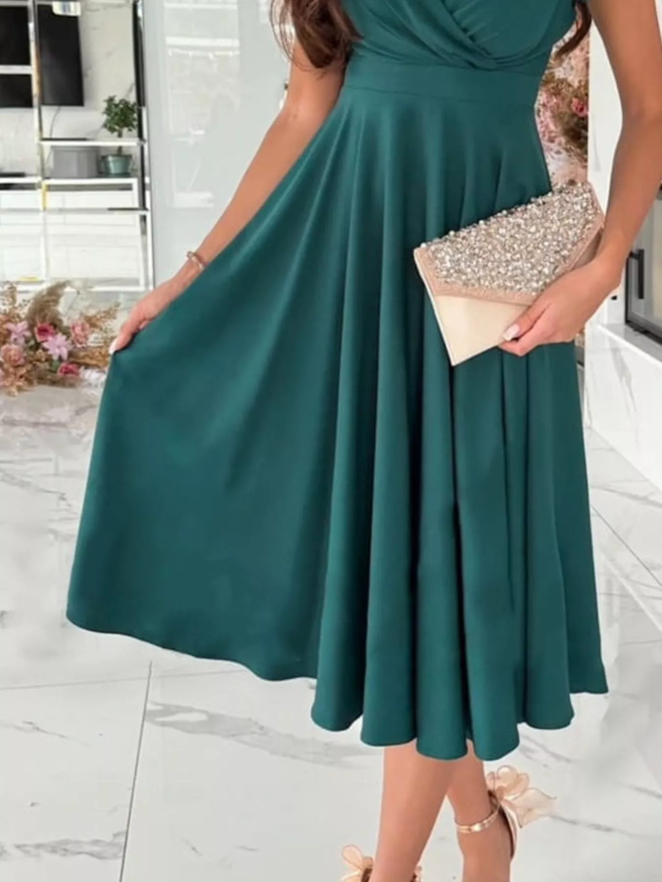 Surplice Short Sleeve Midi Dress - Image 3