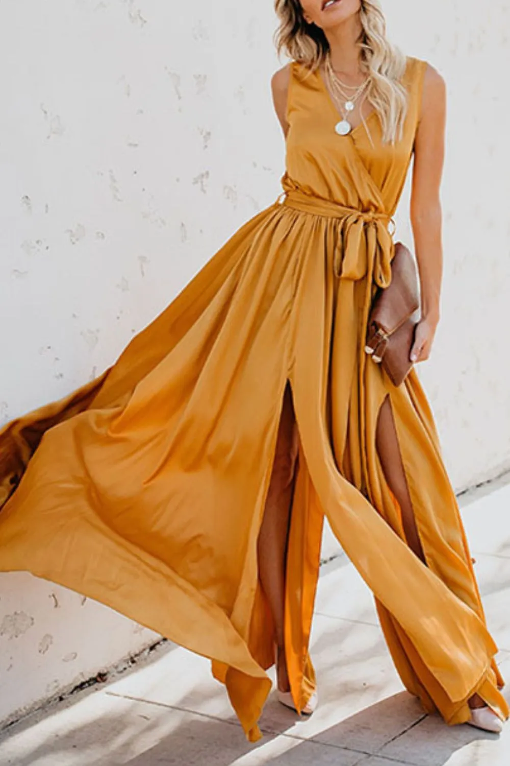 Surplice Tie Waist Maxi Dress - Image 3