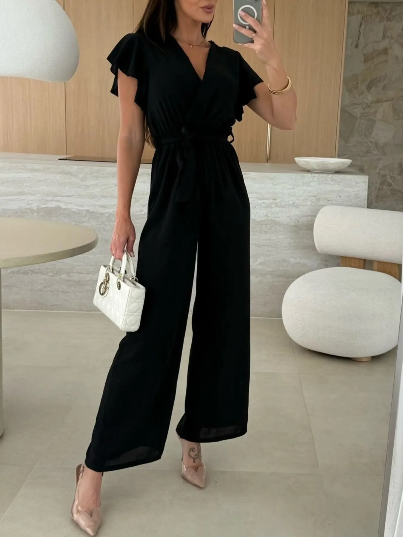 Surplice Wide Leg Belted Jumpsuit - Image 14