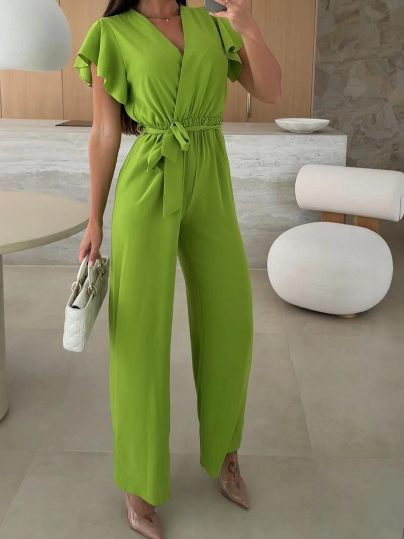 Surplice Wide Leg Belted Jumpsuit - Image 8