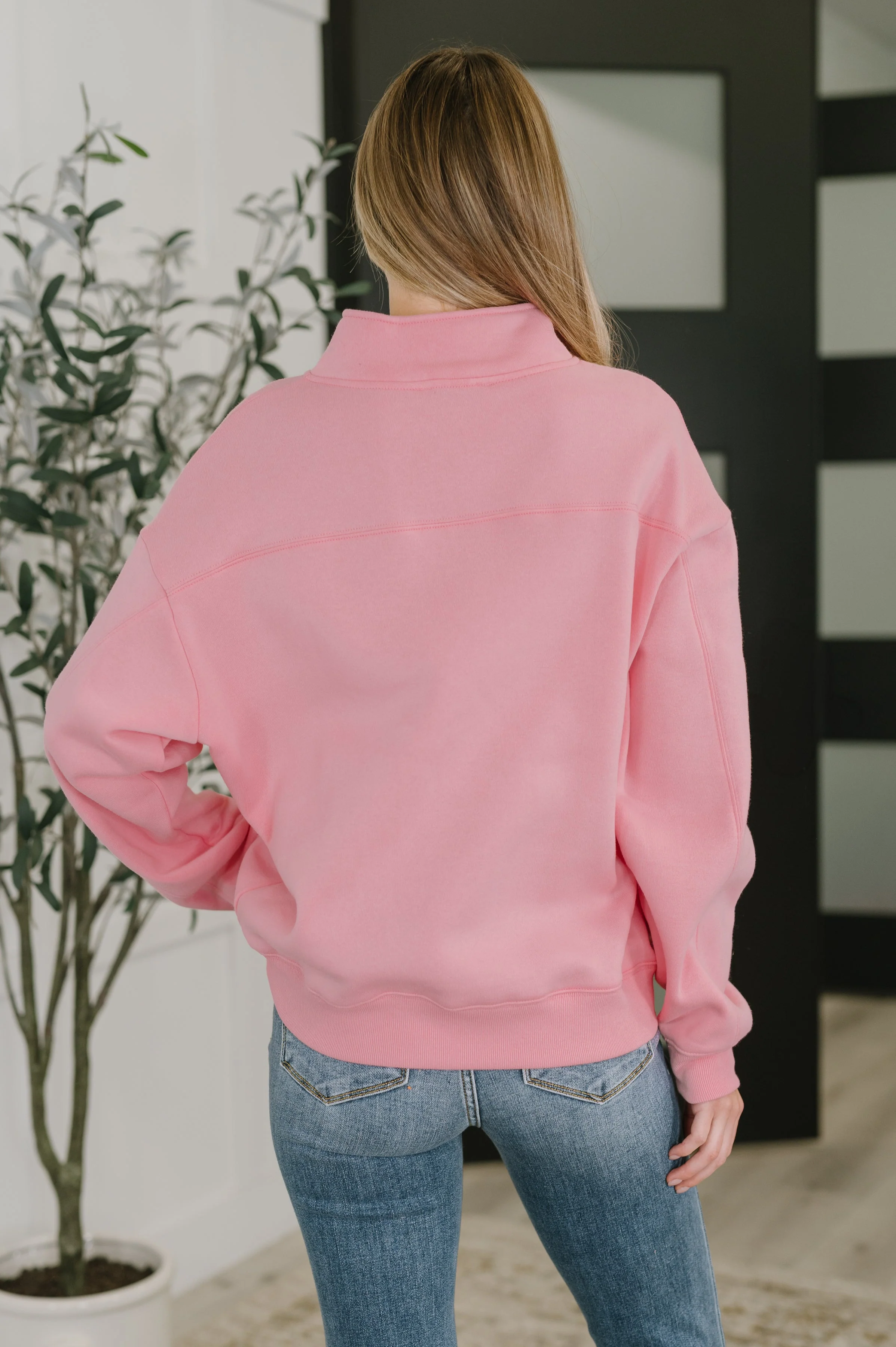 Sweater Weather Half Zip High Neck Pullover in Dark Pink - Image 5