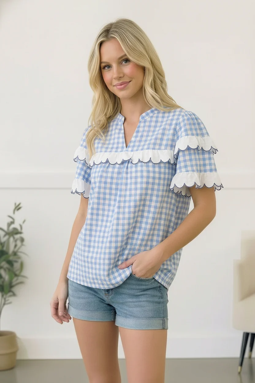 Sweet Meadow Cotton Gingham Top - Image 4