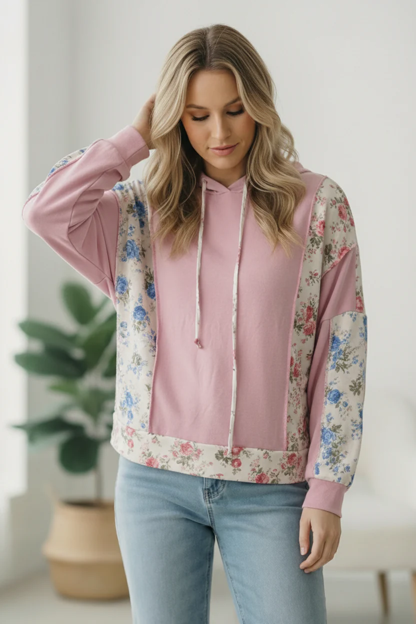 Sweet Spring Blossoms Color Block Hoodie - Image 4