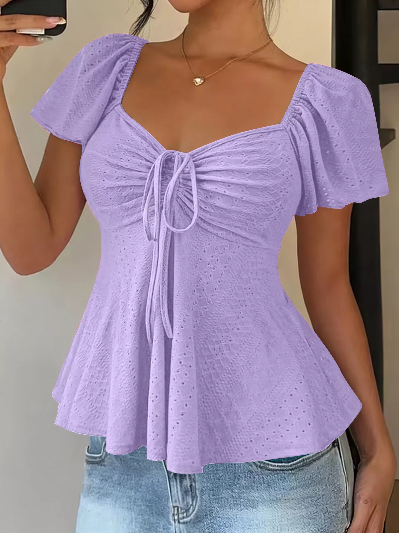 Sweetheart Neck Flutter Sleeve Top - Image 17