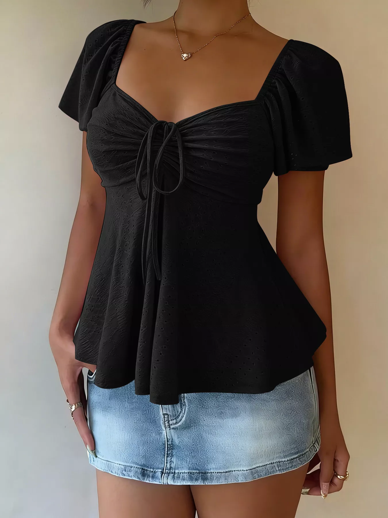 Sweetheart Neck Flutter Sleeve Top - Image 9