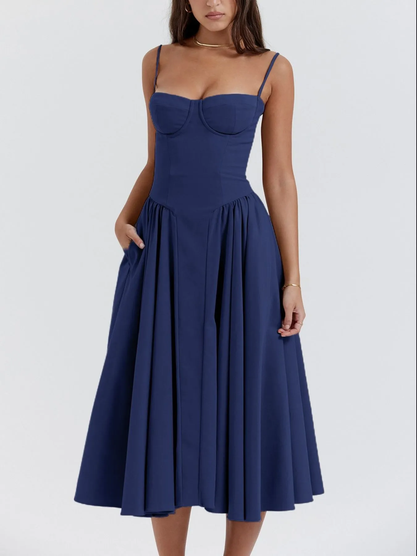 Sweetheart Neck Ruched Midi Dress - Image 10