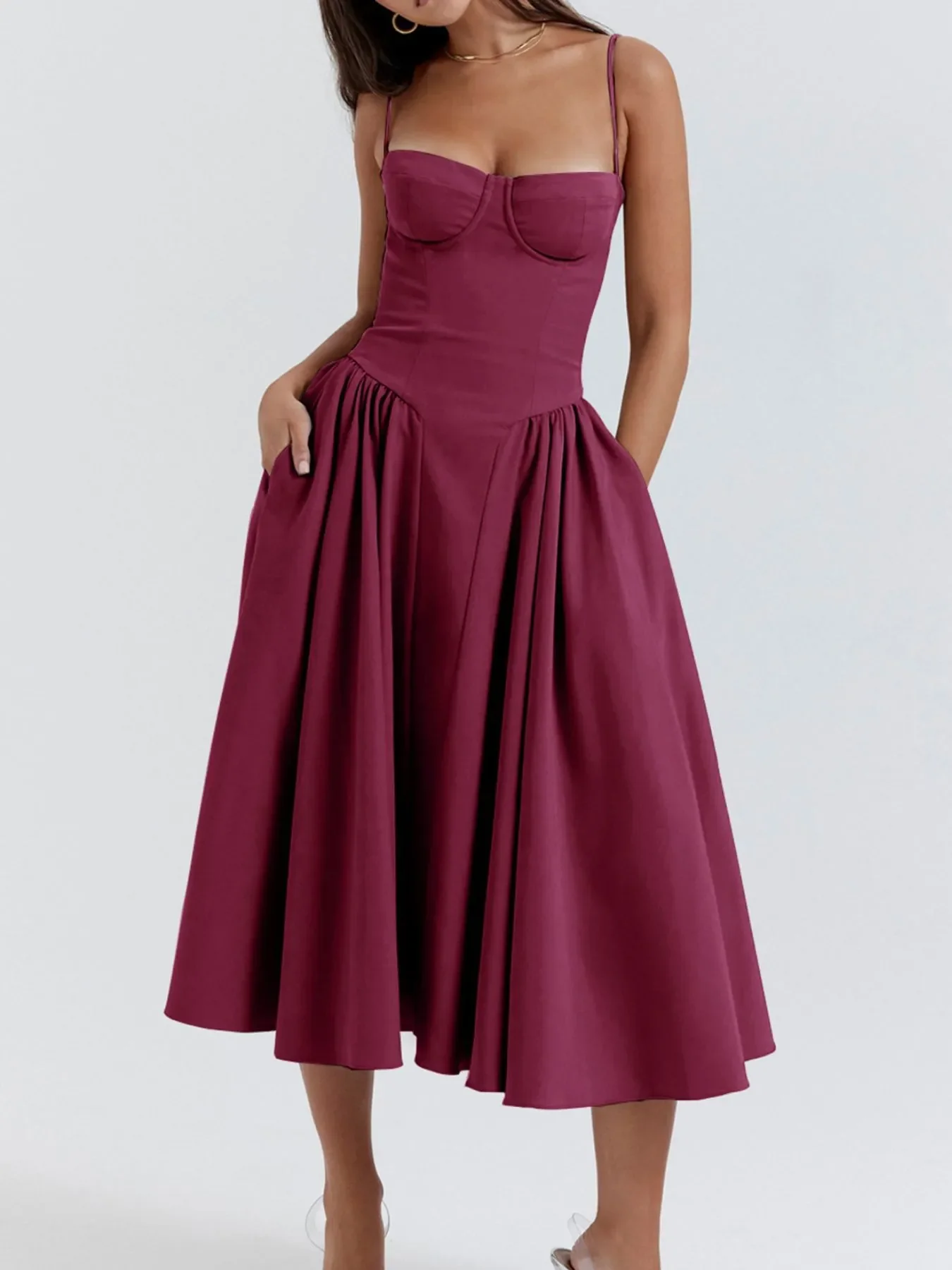 Sweetheart Neck Ruched Midi Dress - Image 6