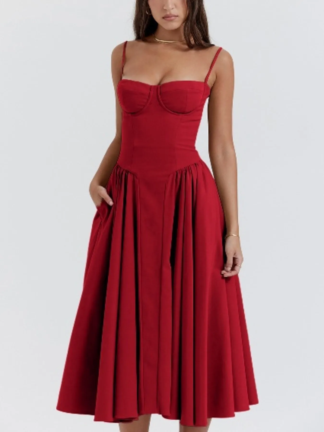 Sweetheart Neck Ruched Midi Dress - Image 8