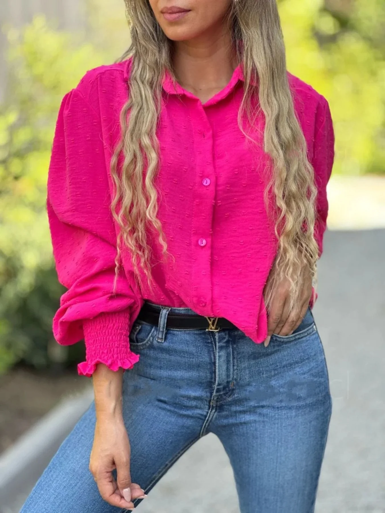 Swiss Dot Button Down Shirt - Image 4
