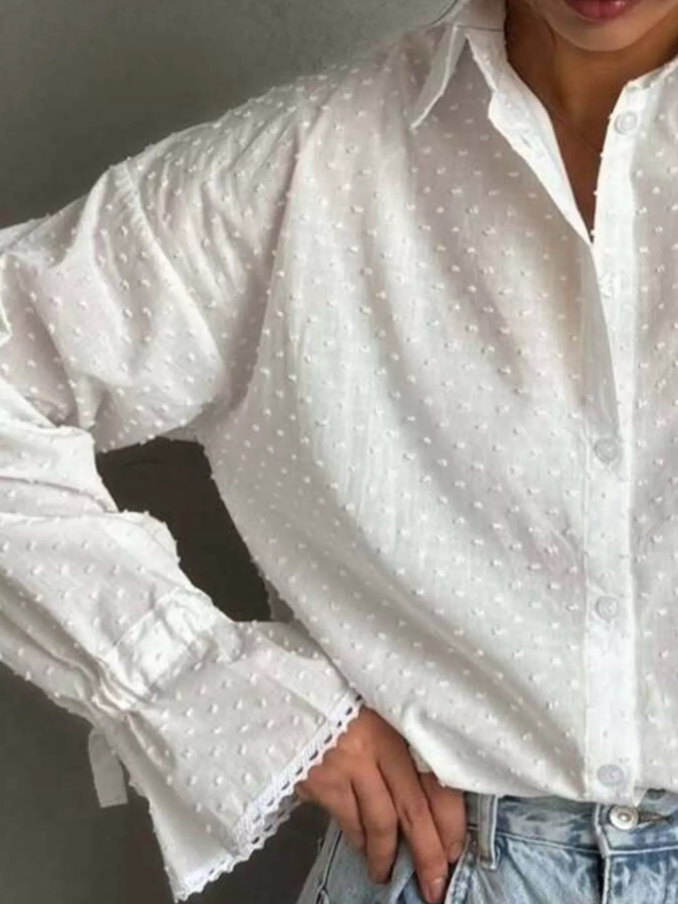 Swiss Dot Flounce Sleeve Shirt - Image 4