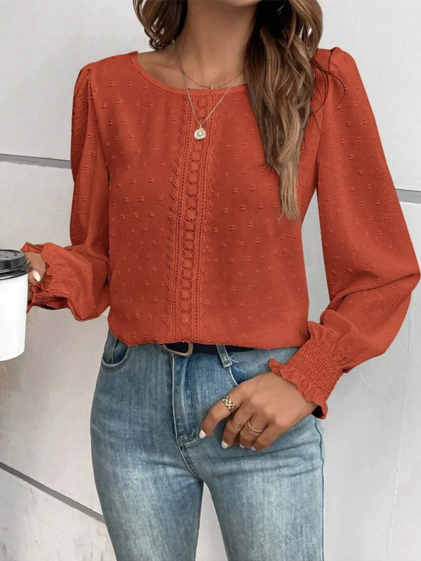 Swiss Dot Long Sleeve Blouse - Image 8