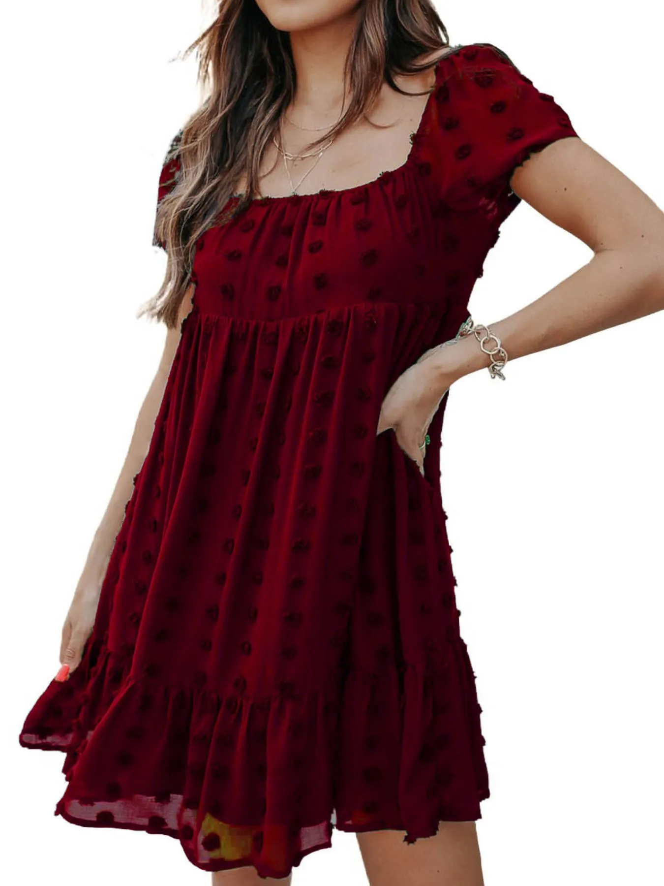 Swiss Dot Square Neck Mini Dress - Image 5