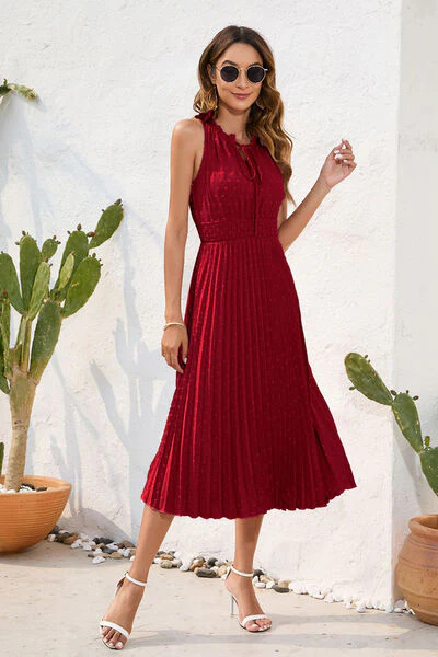 Swiss Dot Tie Neck Sleeveless Dress - Image 15