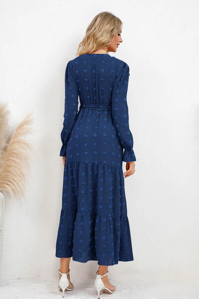Swiss Dot Tied Surplice Flounce Sleeve Dress - Image 15