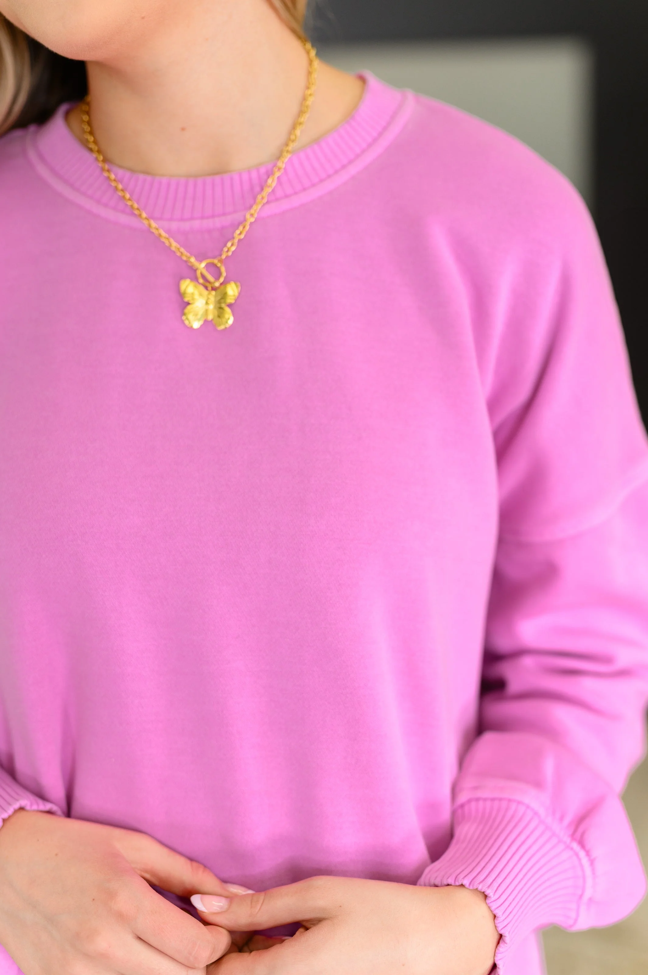 Talk Cozy to Me Stepped Hem Pullover in Bright Mauve - Image 2