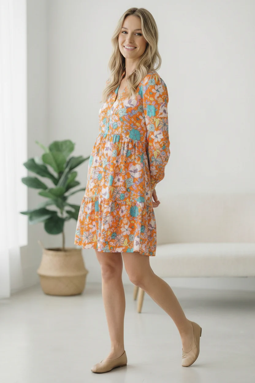 Tangerine Dreaming Floral Dress - Image 2