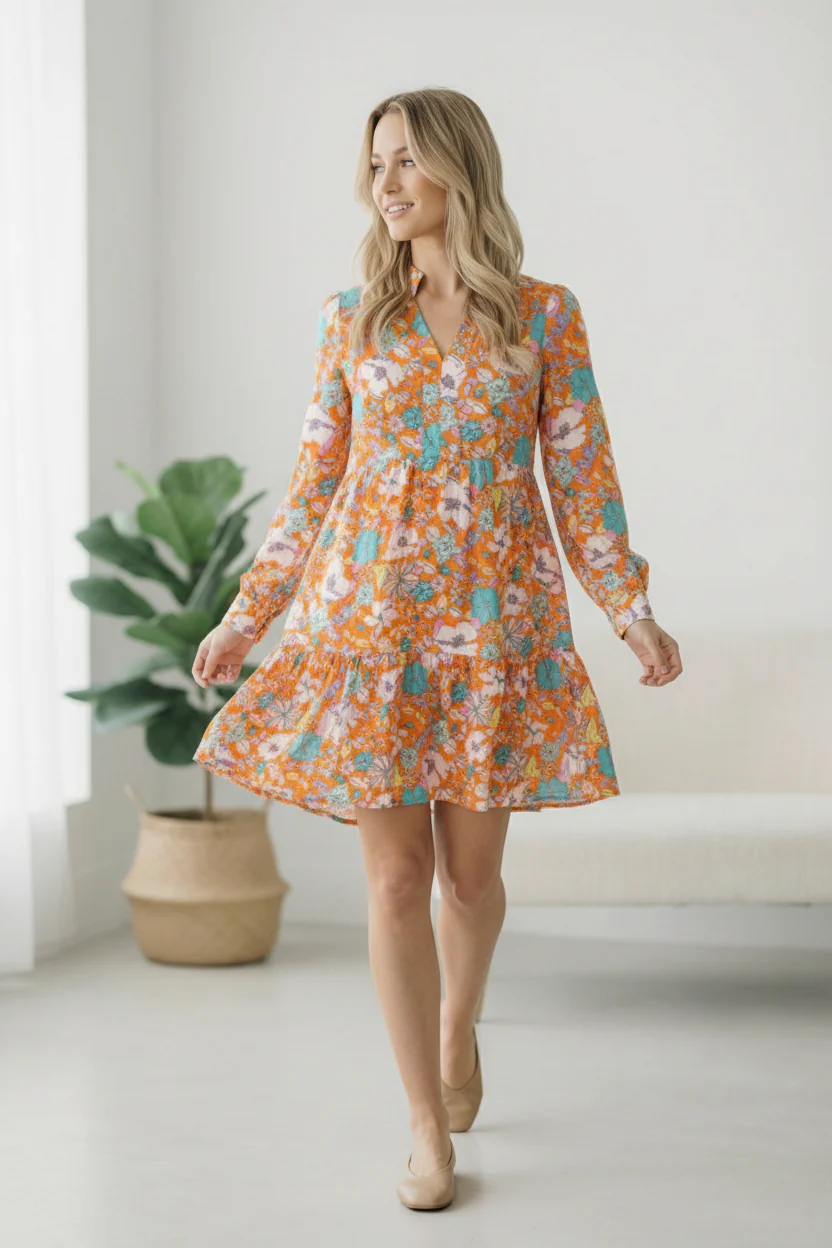 Tangerine Dreaming Floral Dress - Image 3