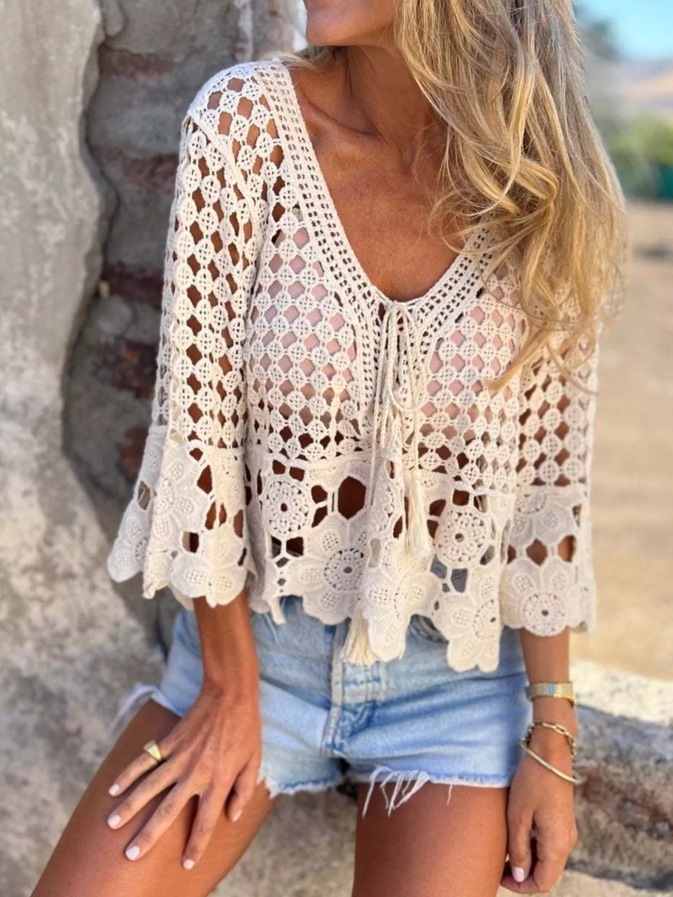 Tassel Crochet Knit Cover Up - Image 2