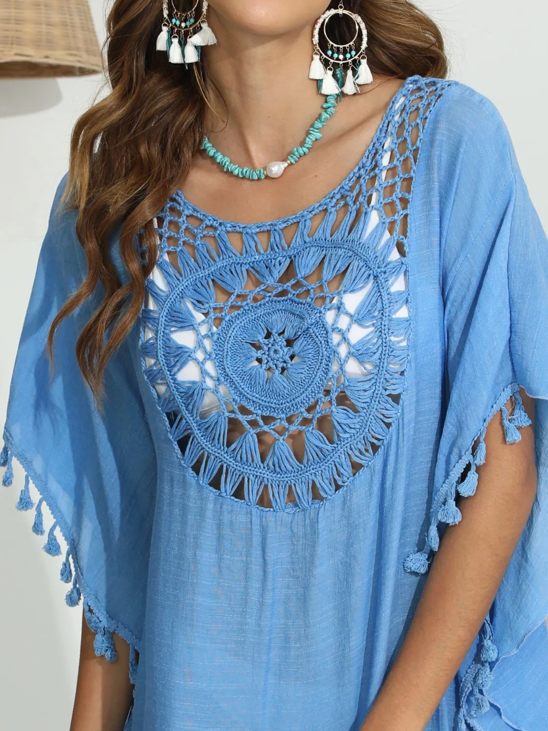 Tassel Crochet Round Neck Cover-Up - Image 11