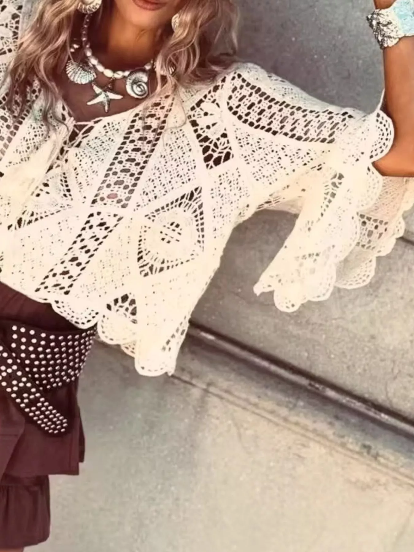 Tassel V-Neck Crochet Knit Top - Image 4