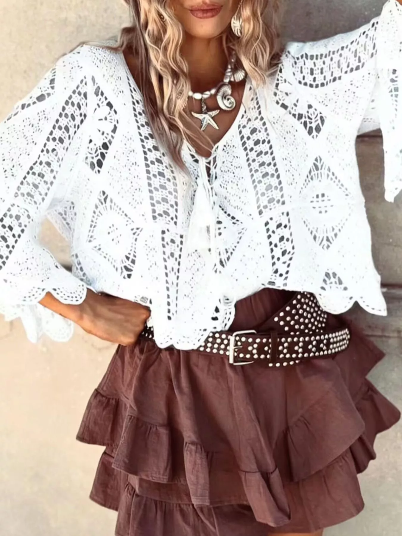 Tassel V-Neck Crochet Knit Top - Image 5