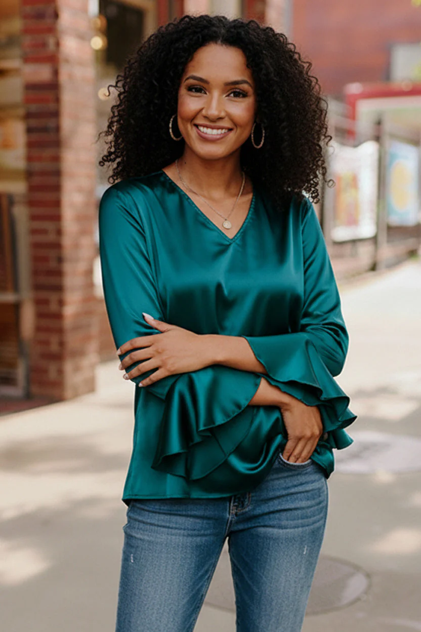 Teal Temptation Silk Blouse - Image 2