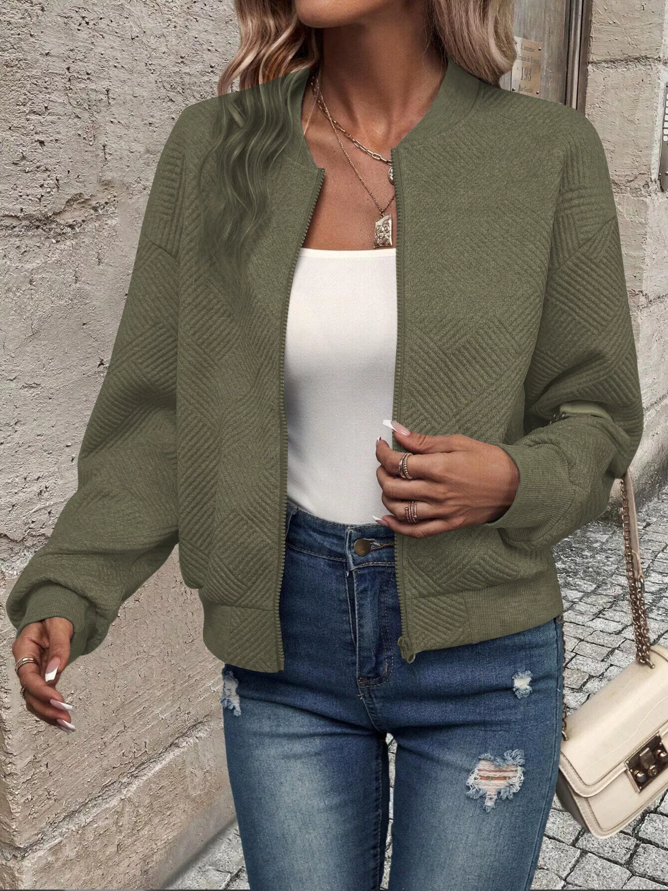 Texture Zip-Up Bomber Jacket - Image 9