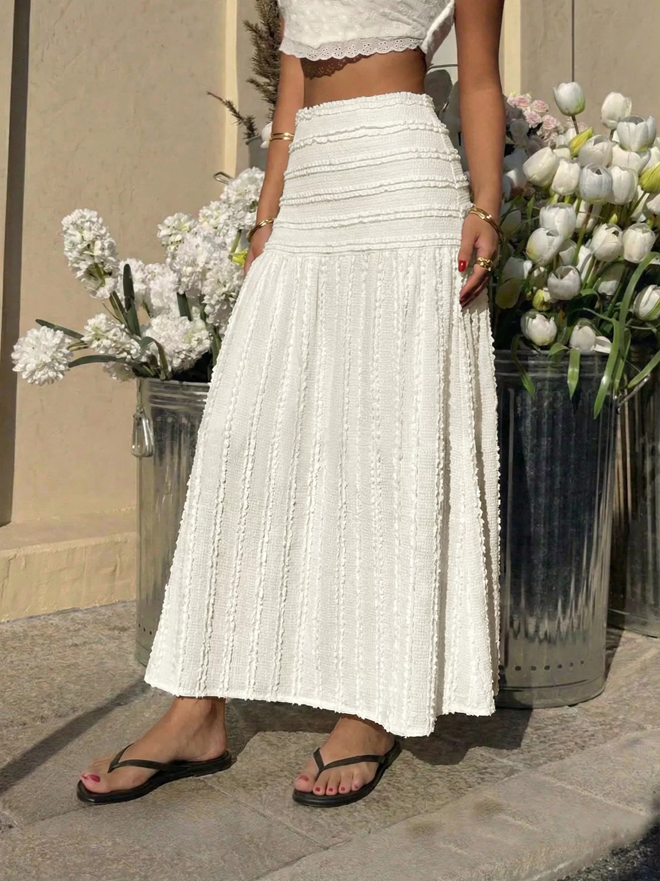 Textured A-Line Midi Skirt - Image 2