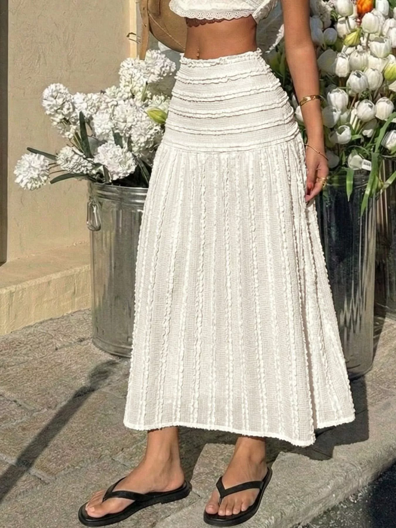 Textured A-Line Midi Skirt - Image 5