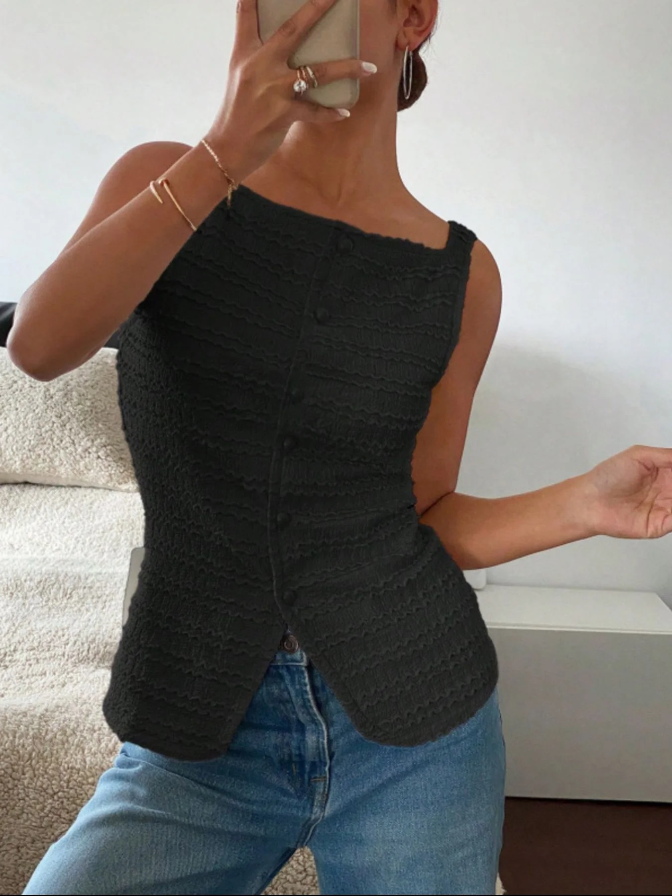 Textured Button-Front Tank - Image 16
