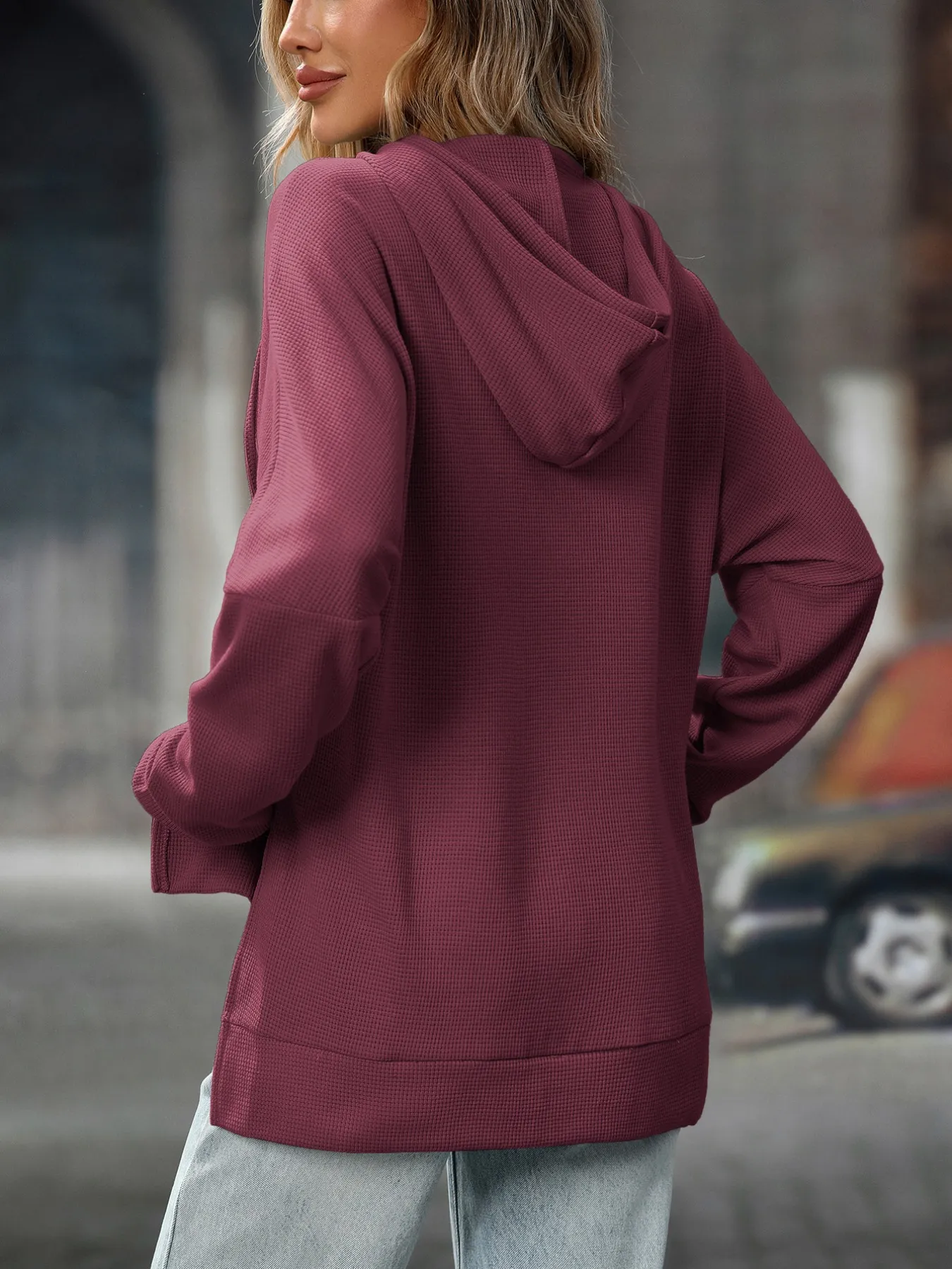 Textured Drawstring Long Sleeve Hoodie - Image 14