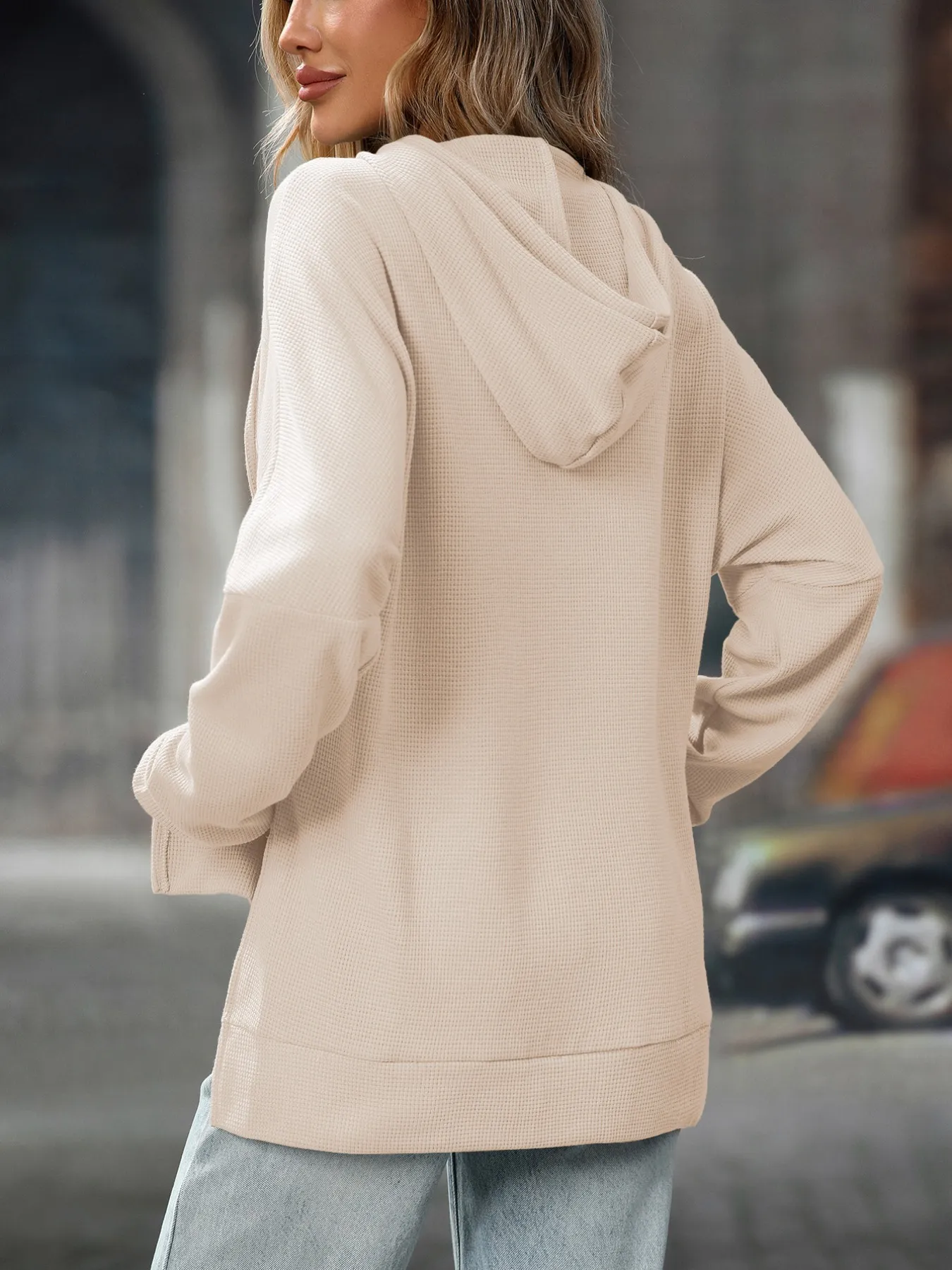 Textured Drawstring Long Sleeve Hoodie - Image 9