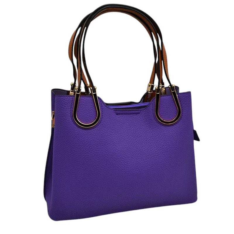 Textured Faux Leather Horseshoe Handle Women's Tote Bag - Image 21