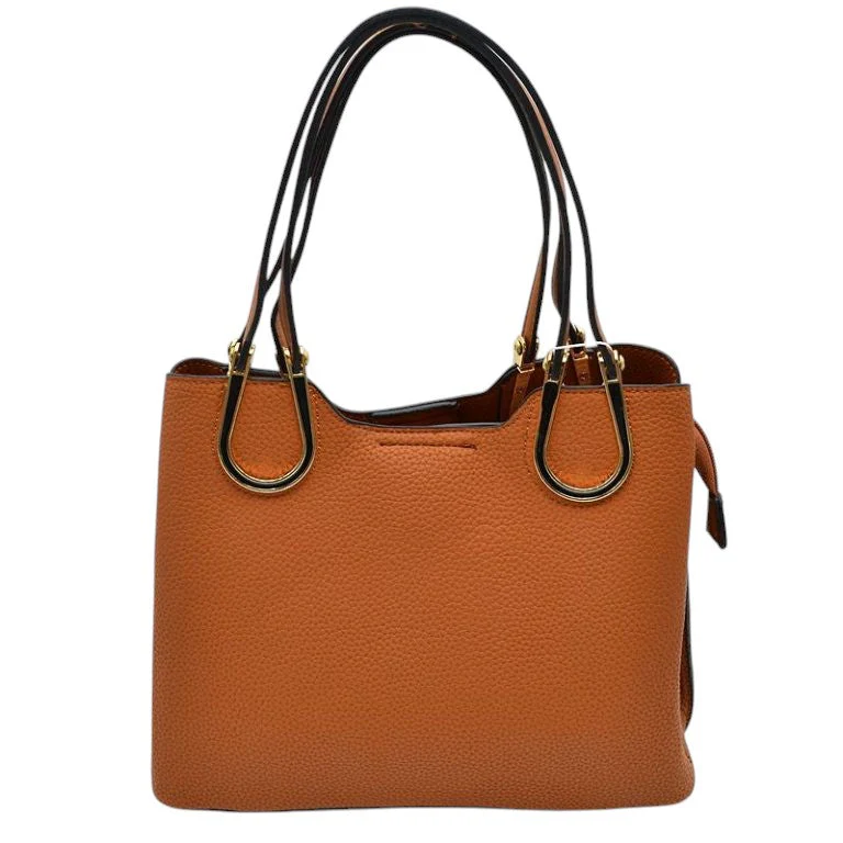 Textured Faux Leather Horseshoe Handle Women's Tote Bag - Image 25