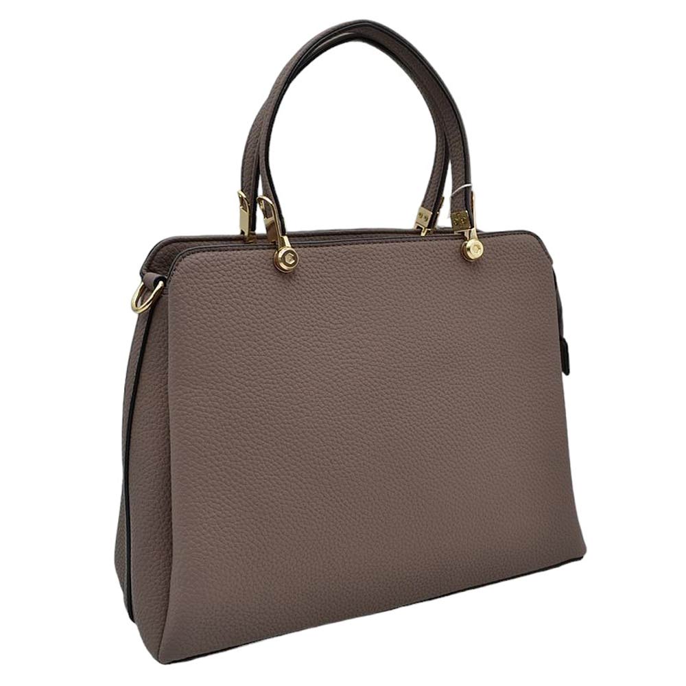 Textured Faux Leather Top Handle Tote Bag - Image 9
