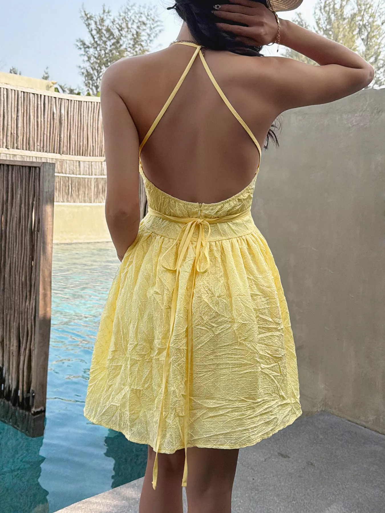 Textured Halter Neck Mini Dress - Image 5