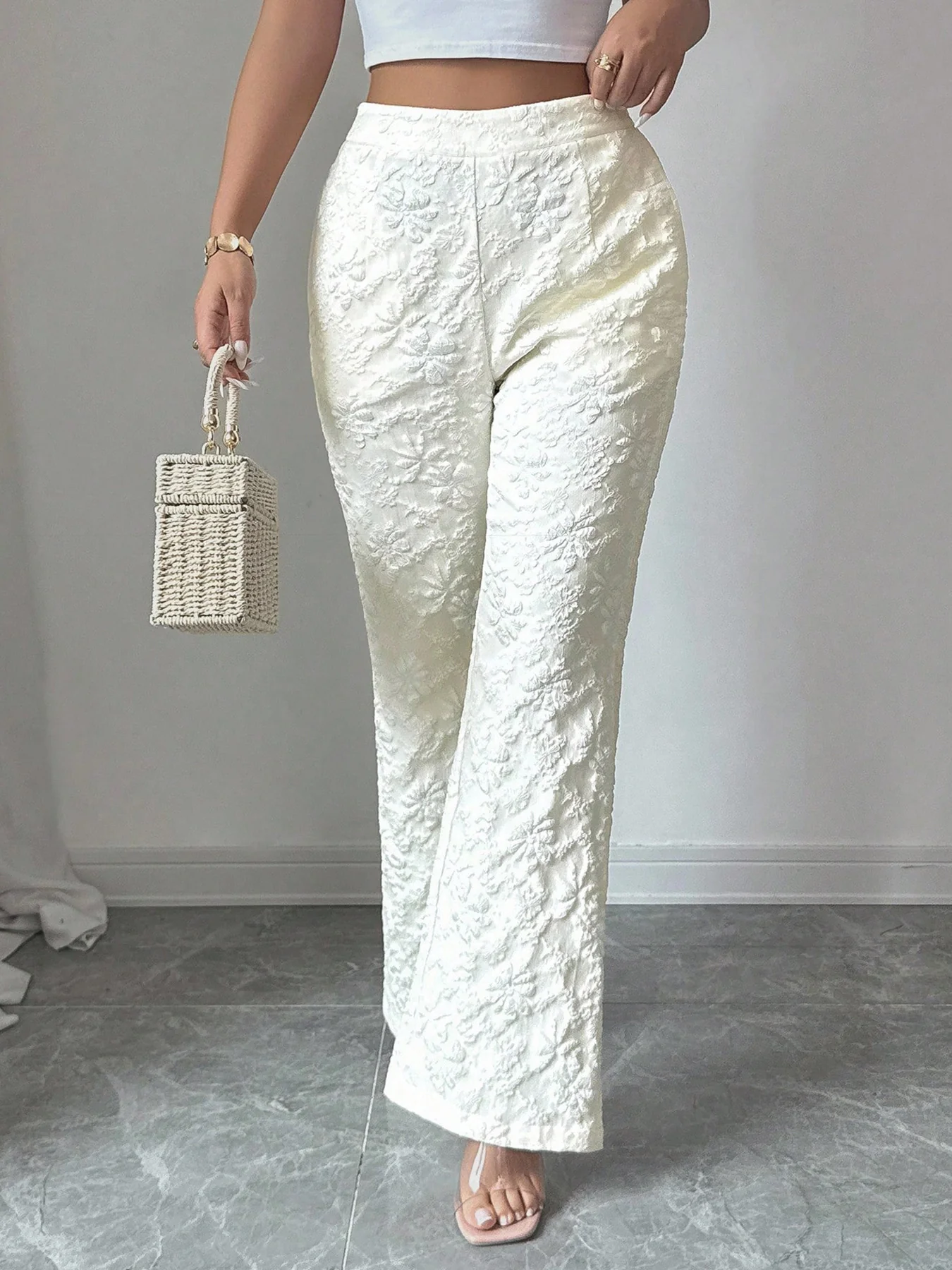 Textured High Waist Wide Leg Pants - Image 2