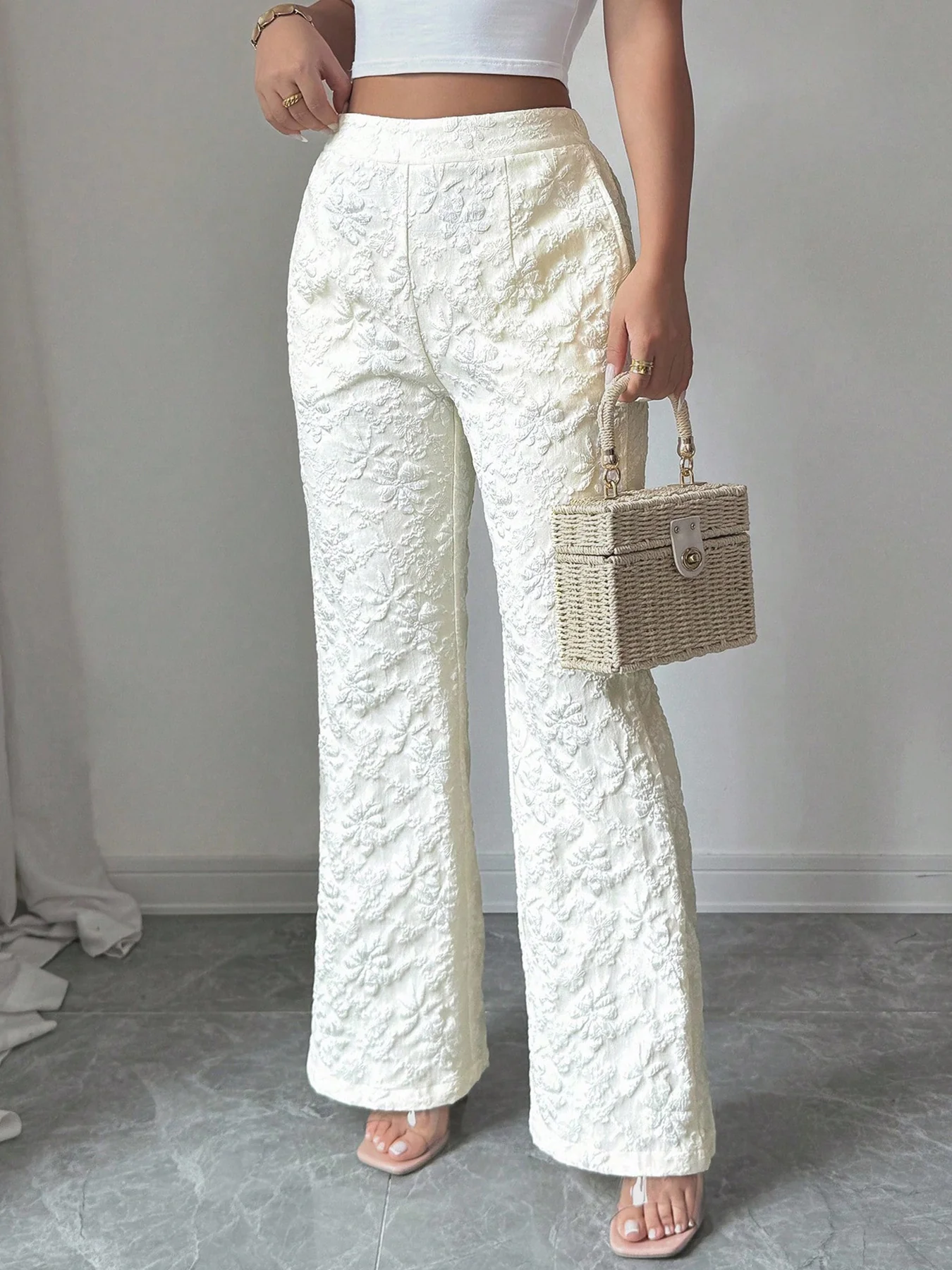 Textured High Waist Wide Leg Pants - Image 3