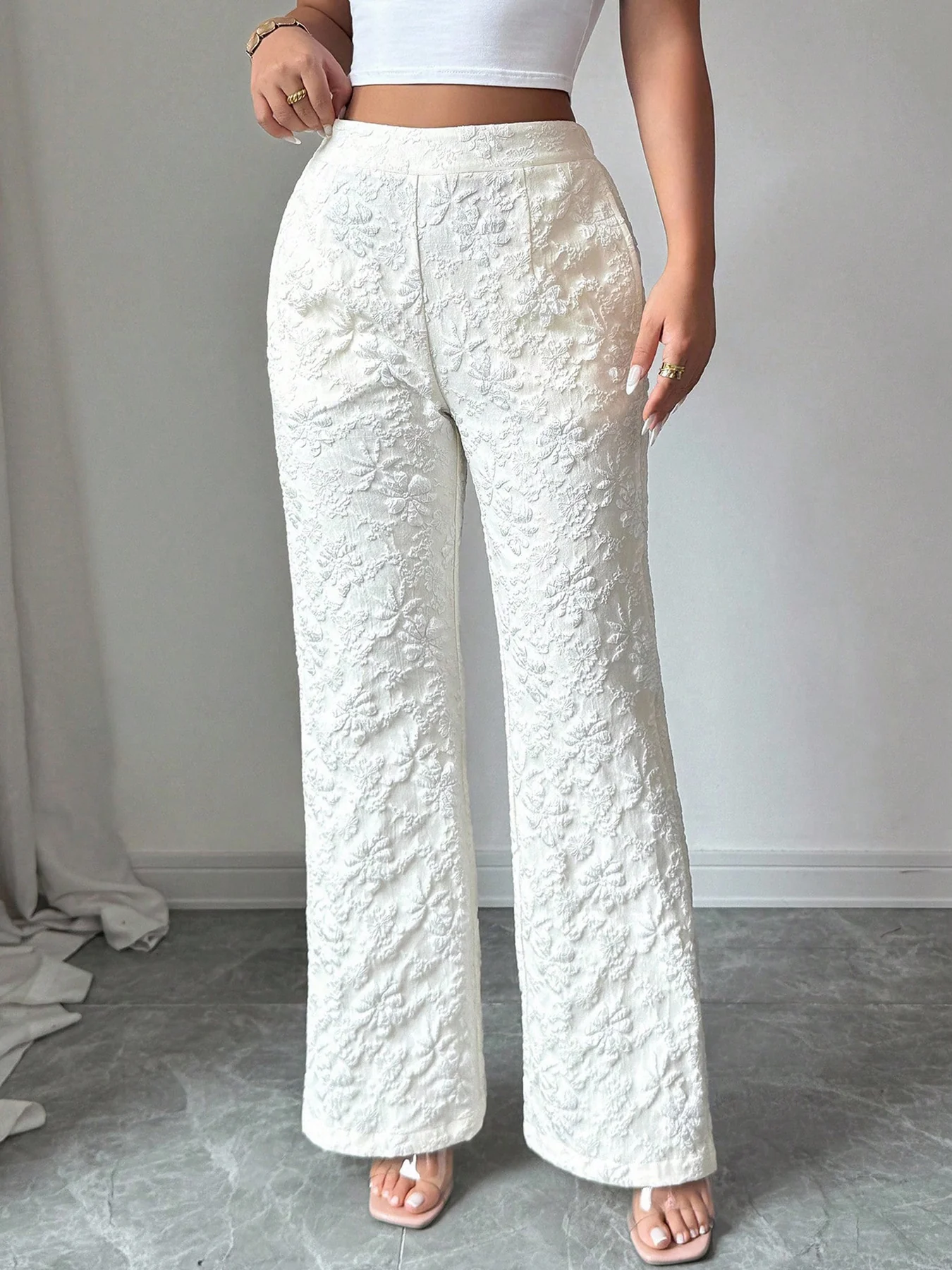Textured High Waist Wide Leg Pants - Image 4