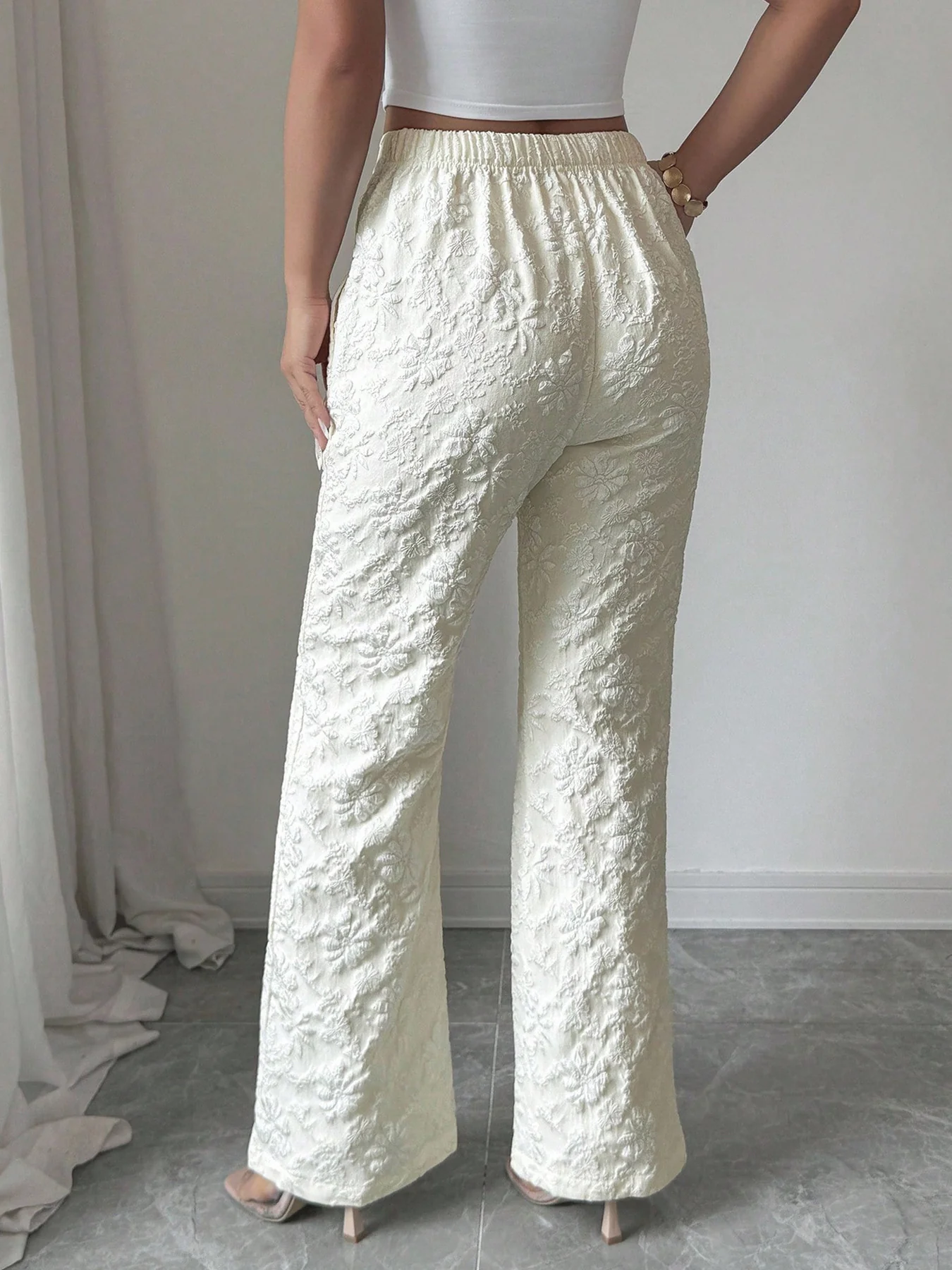 Textured High Waist Wide Leg Pants - Image 5