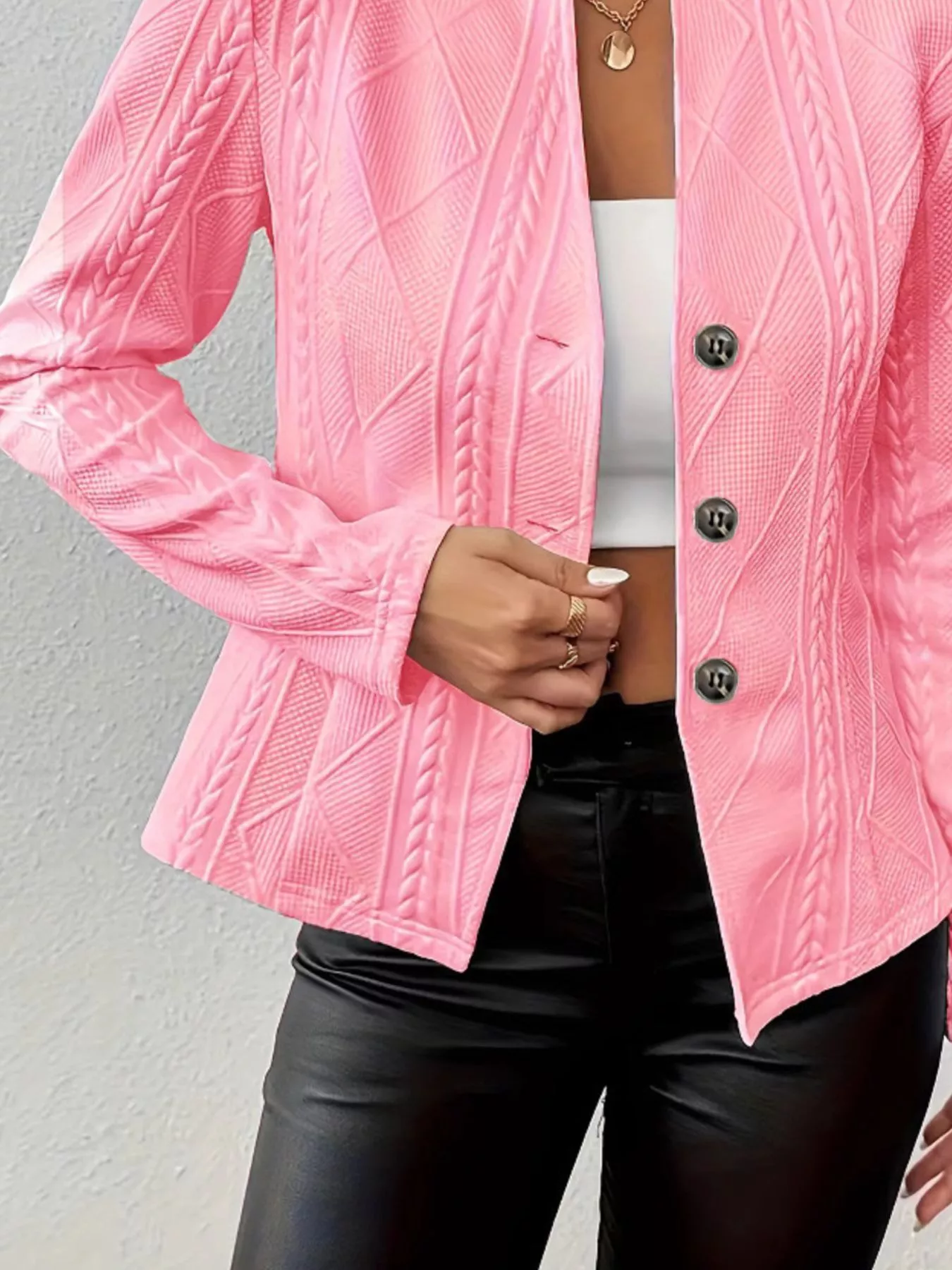 Textured Knit Button-Front Blazer - Image 15