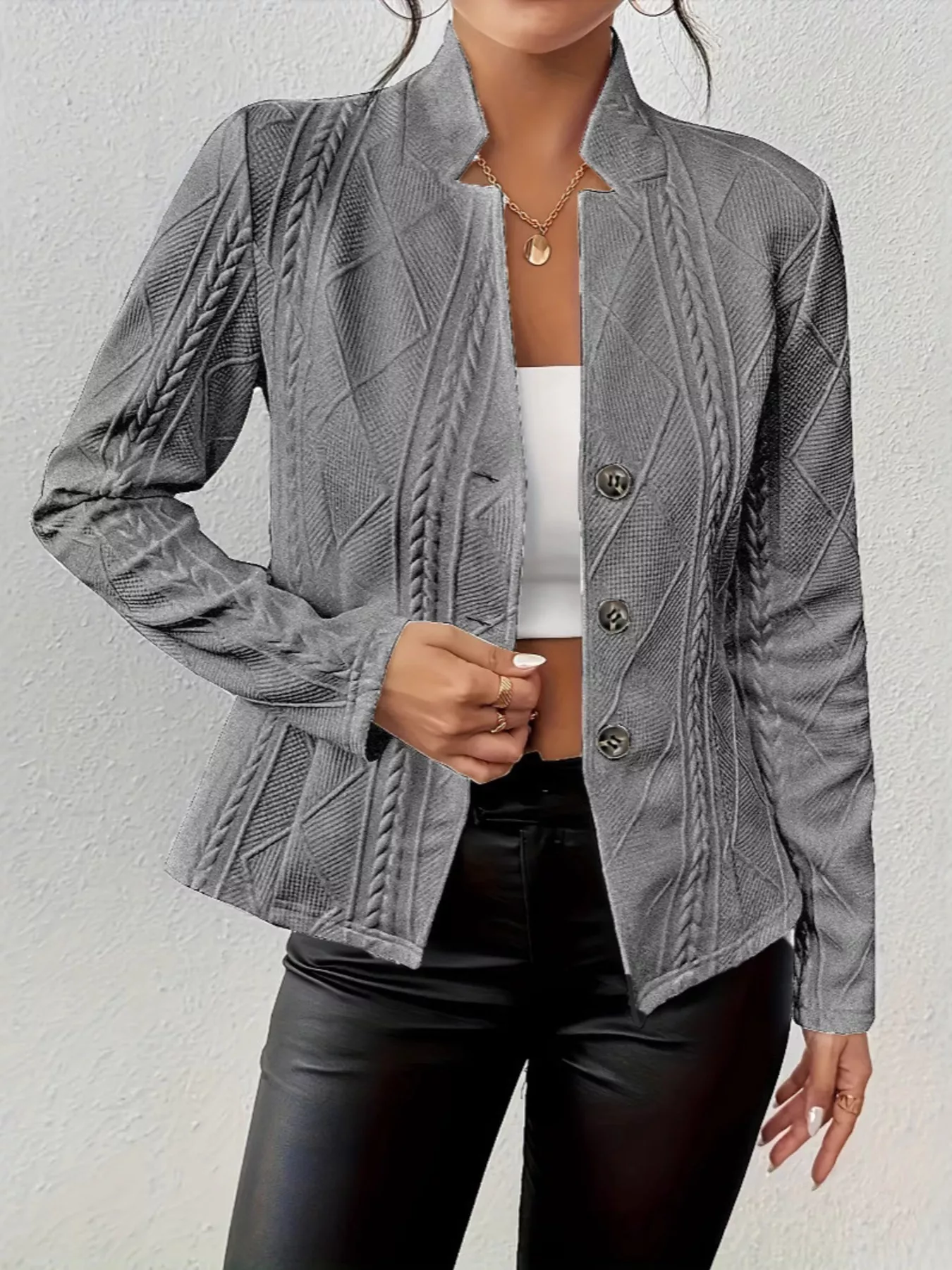 Textured Knit Button-Front Blazer - Image 4