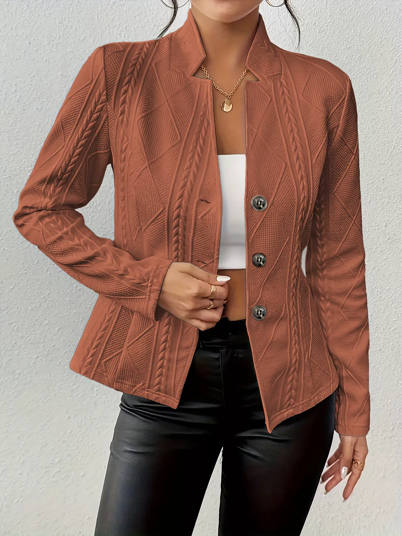 Textured Knit Button-Front Blazer - Image 10