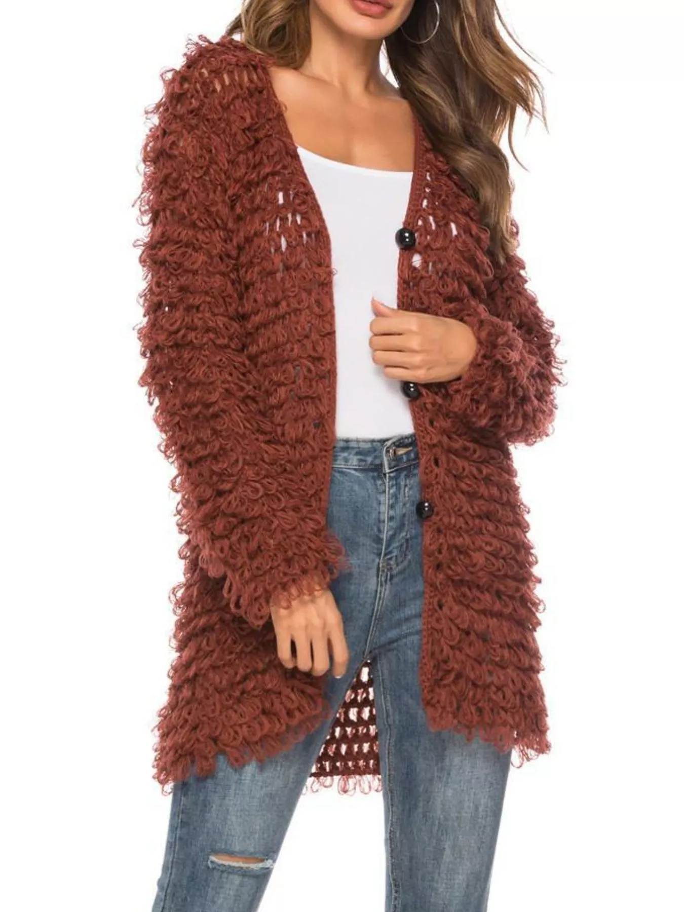 Textured Knit Button Up Cardigan - Image 2