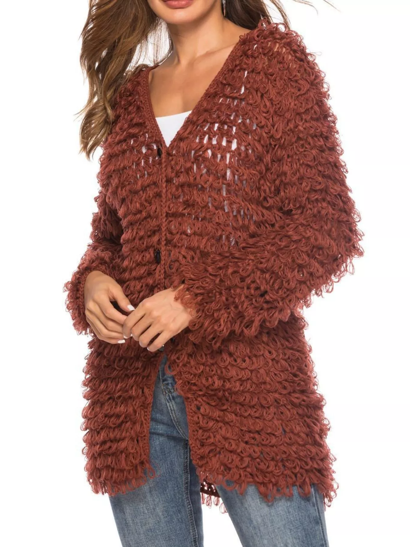 Textured Knit Button Up Cardigan - Image 3