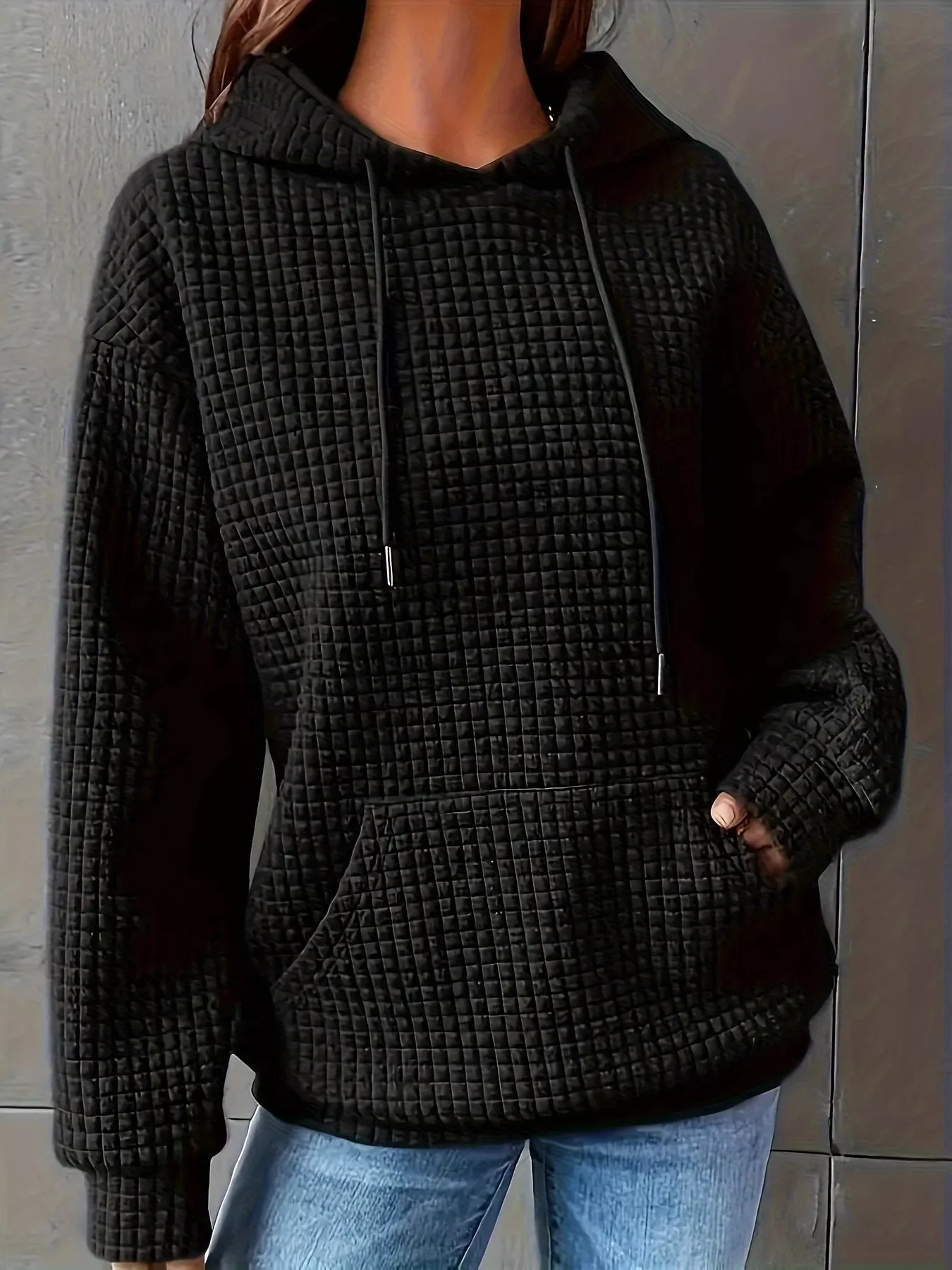 Textured Knit Drawstring Hoodie - Image 11